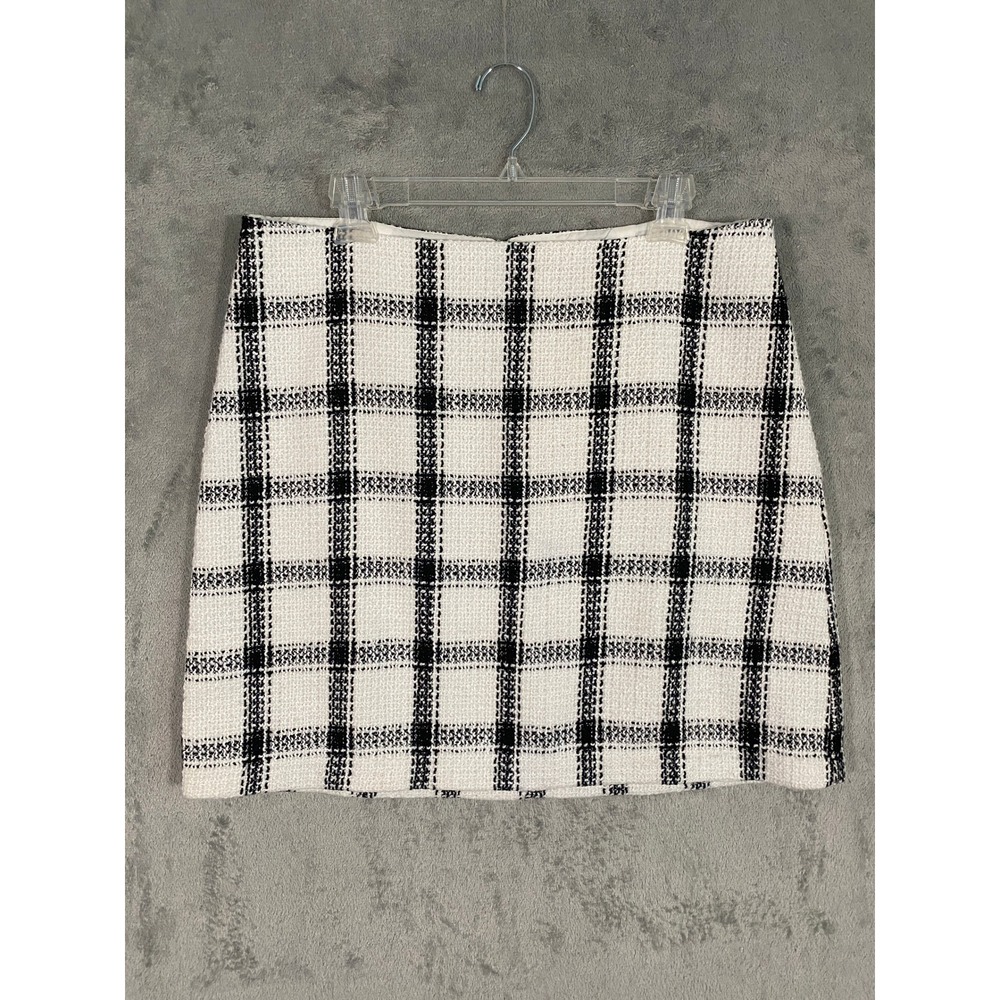 Banana Republic Skirt Womens 12‎ Tall White Black Plaid Boucle Mini A-Line Tweed